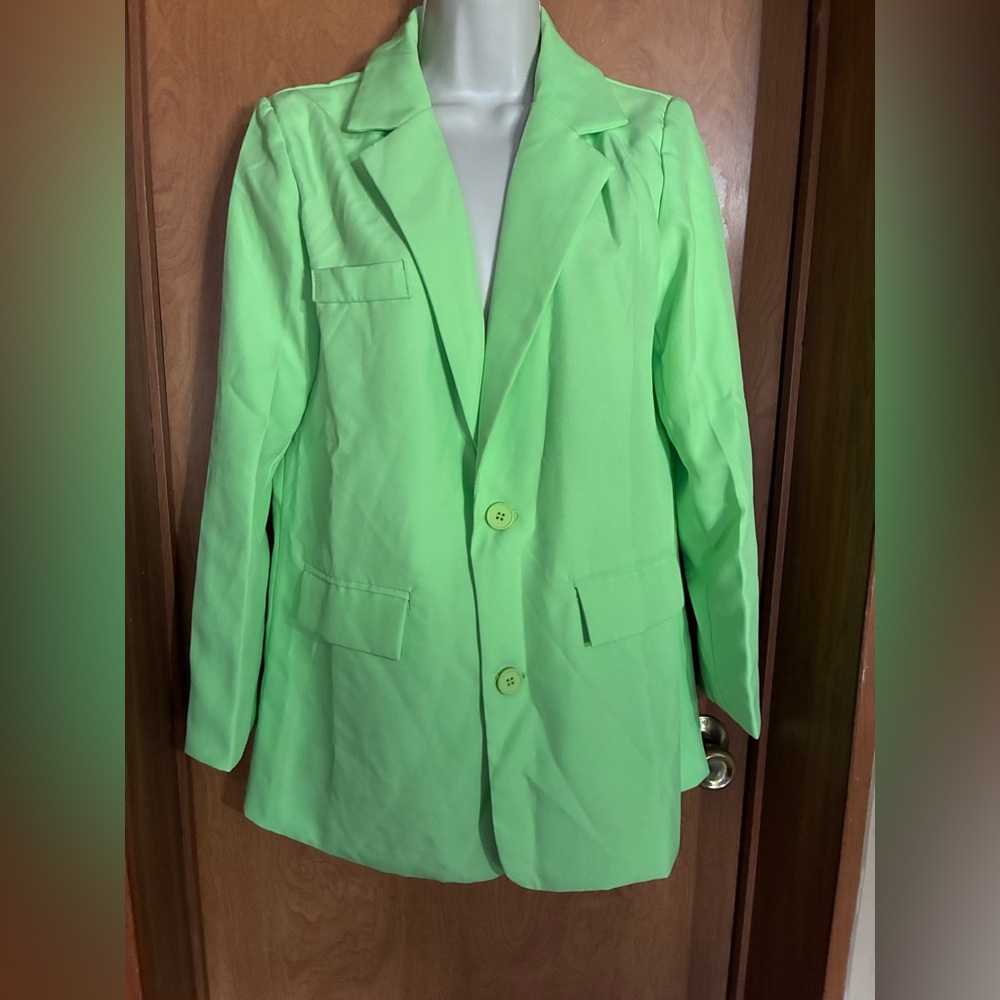 Neon Green Single-Breasted Women's Blazer